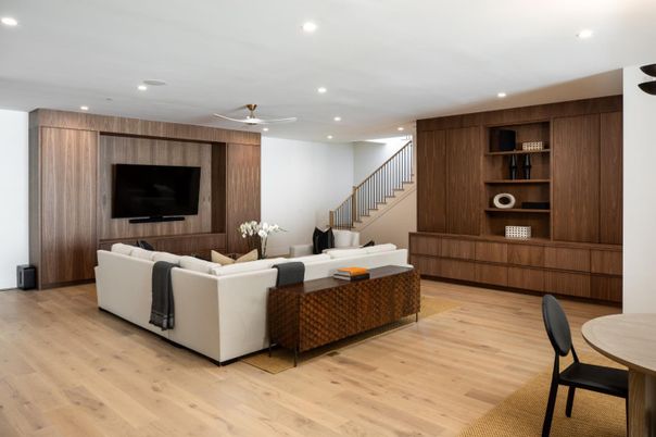 Interior, Living room, Recessed Lighting, Wood Texture Flooring