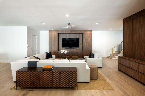 Interior, Living room, Recessed Lighting, Wood Texture Flooring