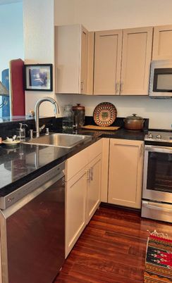 Interior, Kitchen, Stainless Steel Appliances, Wood Texture Flooring