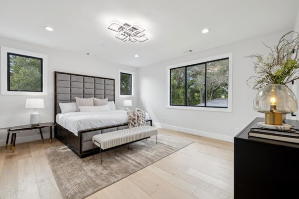 Bedroom, Interior, Recessed Lighting, Wood Texture Flooring