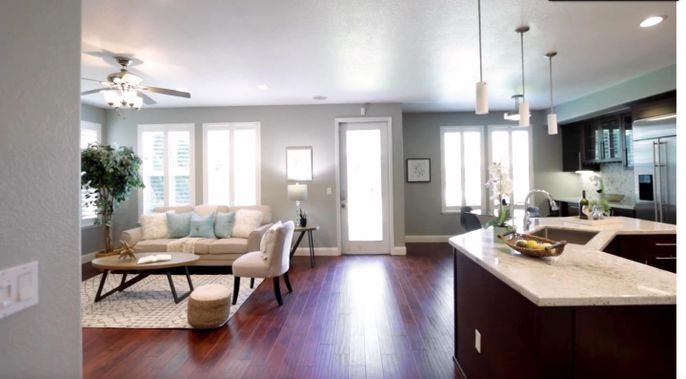 Interior, Kitchen, Living room, Pendant Lights, Recessed Lighting, Stainless Steel Appliances, Wood Texture Flooring