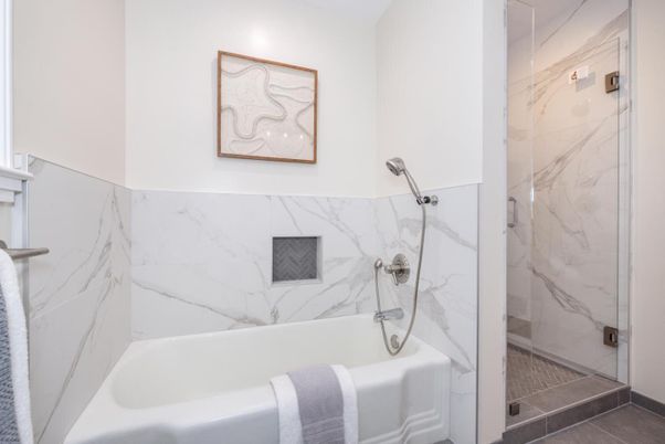 Bathroom, Glass Shower, Interior, Marble Walls