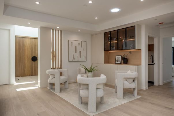 Interior, Living room, Recessed Lighting, Wood Texture Flooring