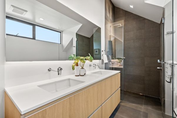 Bathroom, Dual Sink Vanities, Glass Shower, Interior, Recessed Lighting