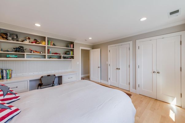 Bedroom, Home Office, Interior, Recessed Lighting, Wood Texture Flooring