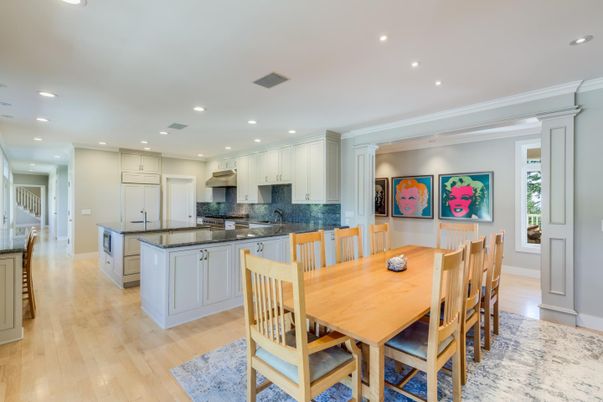 Dining room, Interior, Kitchen, Recessed Lighting, Wood Texture Flooring
