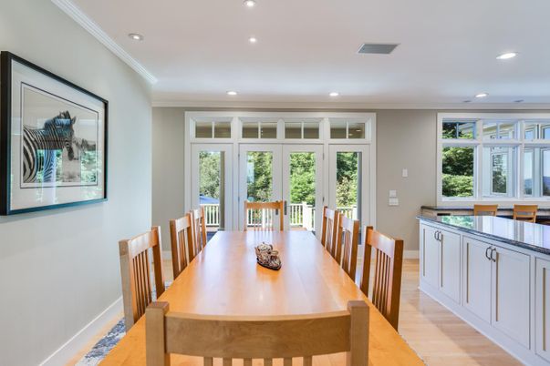 Dining room, Interior, Recessed Lighting, Wood Texture Flooring