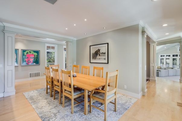 Dining room, Interior, Recessed Lighting, Wood Texture Flooring