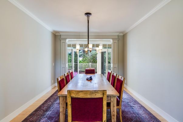 Dining room, Interior, Pendant Lights, Wood Texture Flooring