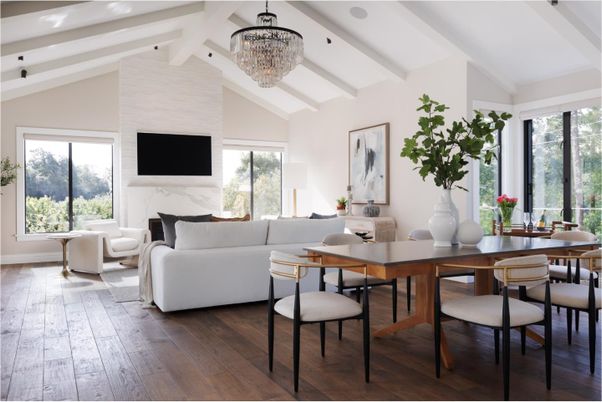 Chandelier, Dining room, Fireplace, Interior, Living room, Wood Texture Flooring