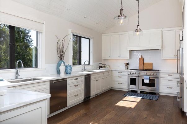 Interior, Kitchen, Pendant Lights, Stainless Steel Appliances, Wood Texture Flooring