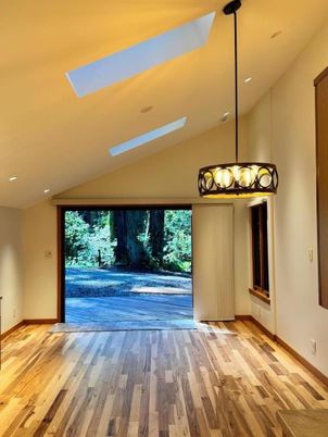 Empty room, Interior, Pendant Lights, Recessed Lighting, Wood Texture Flooring