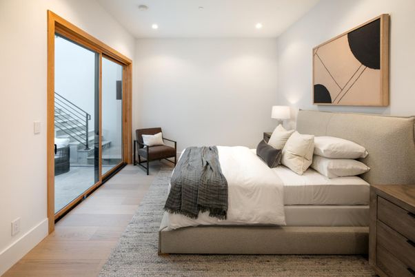 Bedroom, Interior, Recessed Lighting, Wood Texture Flooring