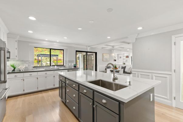 Interior, Kitchen, Pendant Lights, Recessed Lighting, Wood Texture Flooring