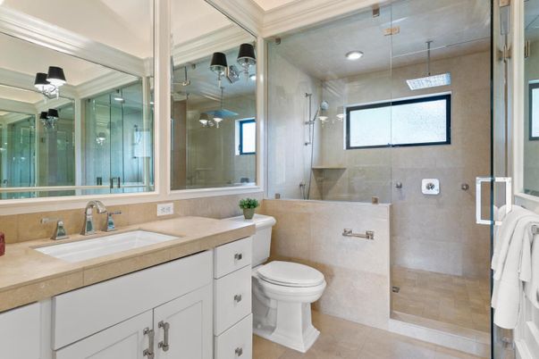Bathroom, Glass Shower, Interior, Recessed Lighting