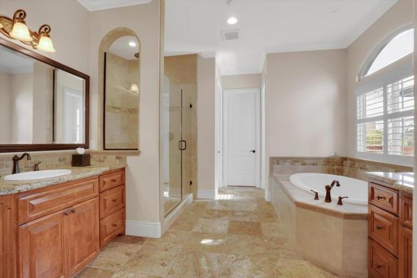 Bathroom, Dual Sink Vanities, Glass Shower, Interior, Recessed Lighting