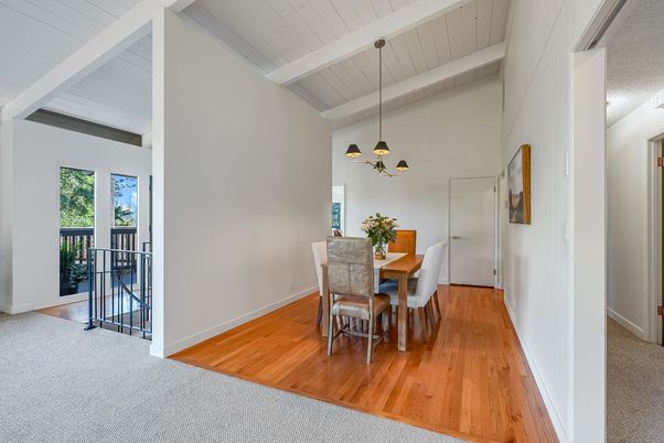 Dining room, Interior, Pendant Lights, Wood Texture Flooring