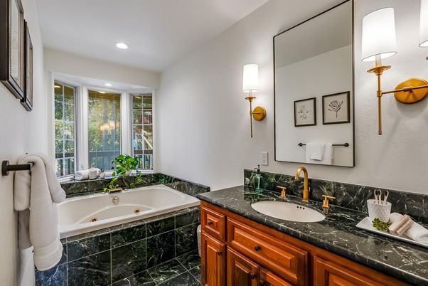 Bathroom, Dual Sink Vanities, Interior, Marble, Recessed Lighting