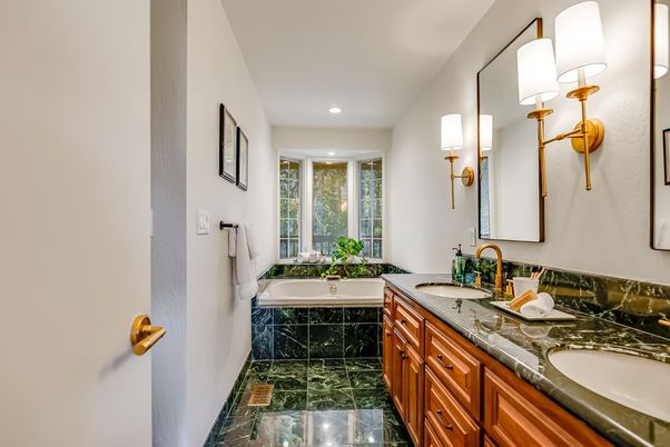 Bathroom, Dual Sink Vanities, Interior, Marble, Recessed Lighting