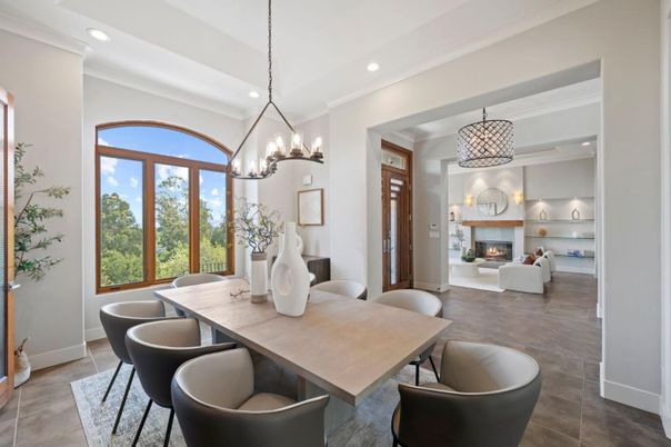 Dining room, Fireplace, Interior, Living room, Pendant Lights, Recessed Lighting