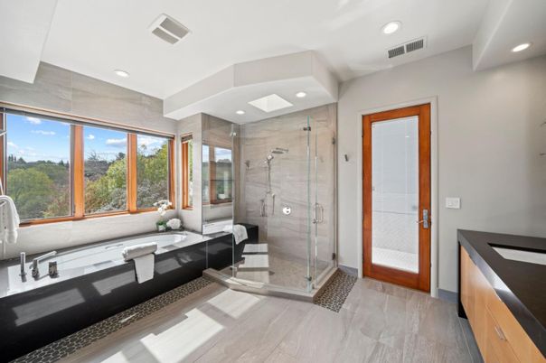 Bathroom, Glass Shower, Interior, Recessed Lighting