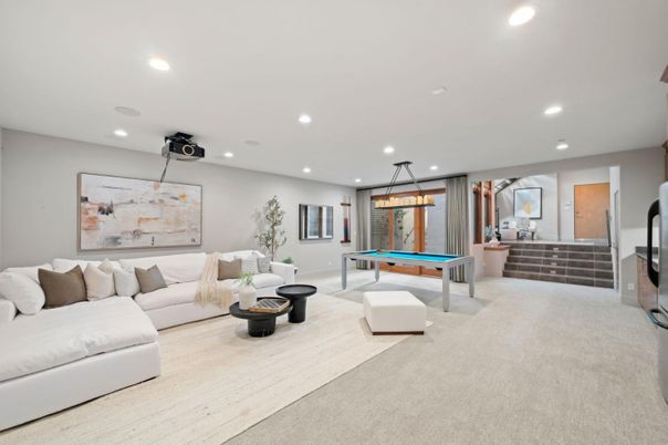 Billiard Table, Game Room, Interior, Living room, Pendant Lights, Recessed Lighting