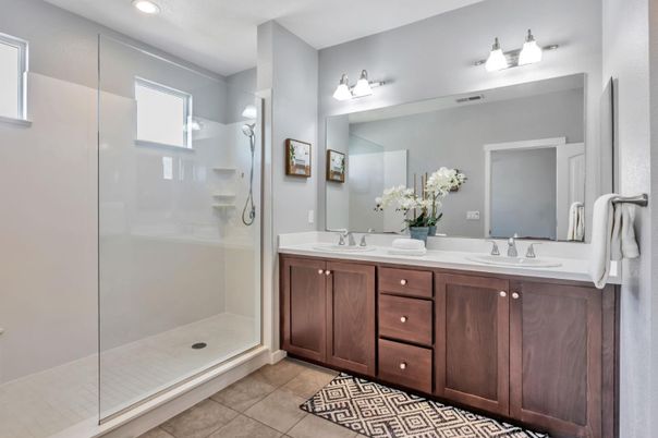 Bathroom, Dual Sink Vanities, Glass Shower, Interior, Recessed Lighting
