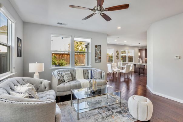 Dining room, Interior, Living room, Pendant Lights, Recessed Lighting, Wood Texture Flooring