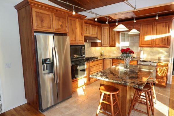 Interior, Kitchen, Pendant Lights, Stainless Steel Appliances, Wood Texture Flooring