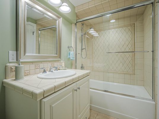 Bathroom, Glass Shower, Interior, Tile Countertops
