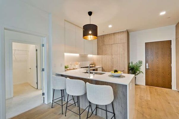 Interior, Kitchen, Pendant Lights, Recessed Lighting, Wood Texture Flooring