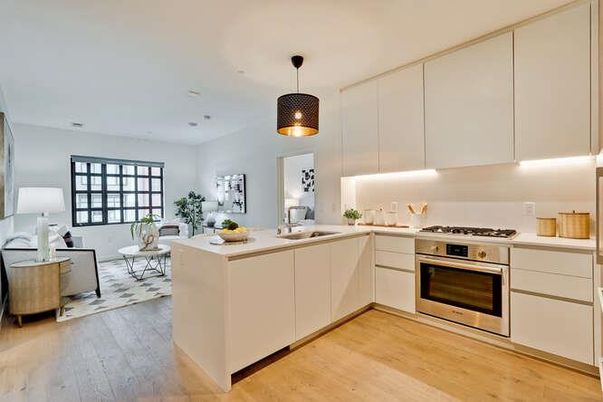 Interior, Kitchen, Living room, Pendant Lights, Recessed Lighting, Stainless Steel Appliances, Wood Texture Flooring