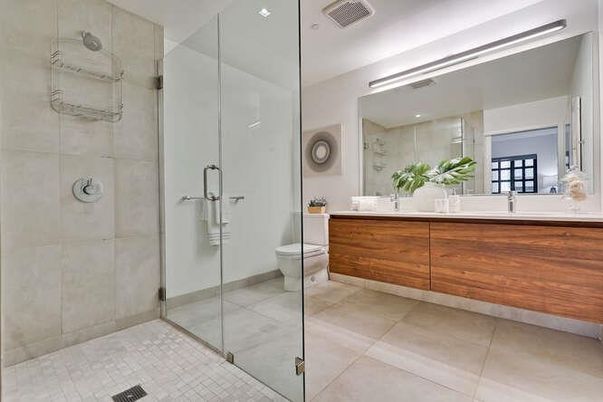 Bathroom, Dual Sink Vanities, Glass Shower, Interior, Recessed Lighting
