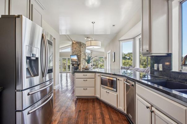 Interior, Kitchen, Pendant Lights, Stainless Steel Appliances, Wood Texture Flooring