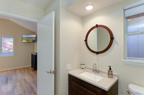 Bathroom, Interior, Recessed Lighting, Wood Texture Flooring