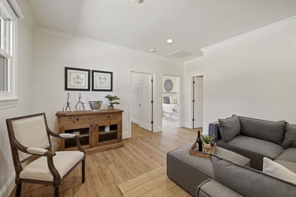 Interior, Living room, Recessed Lighting, Wood Texture Flooring
