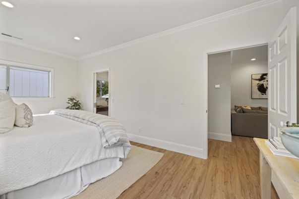 Bedroom, Interior, Recessed Lighting, Wood Texture Flooring