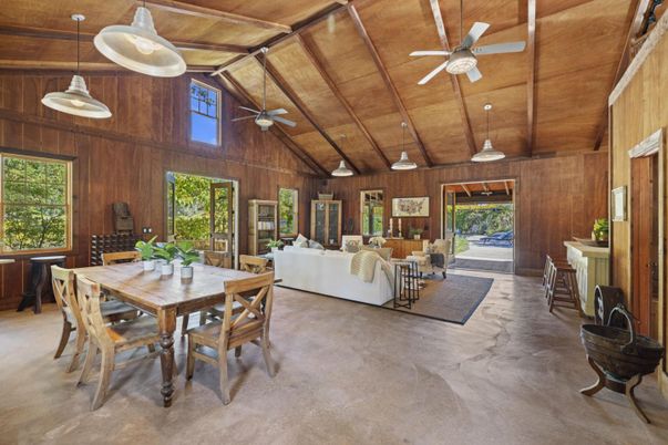 Dining room, Fireplace, Interior, Living room, Pendant Lights, Wooden Beams, Wooden Ceilings, Wooden Walls