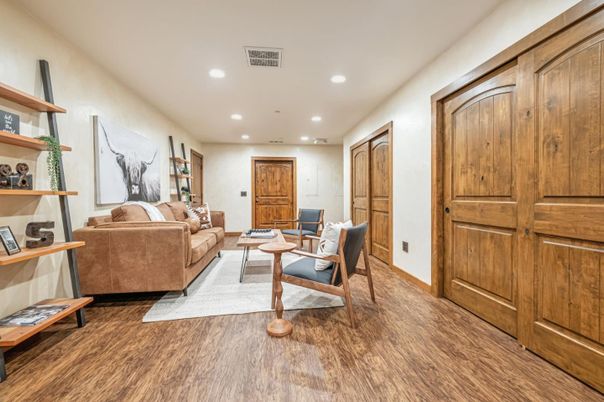 Interior, Living room, Recessed Lighting, Wood Texture Flooring