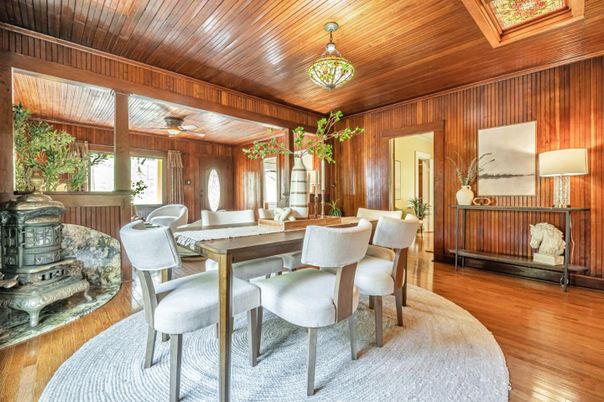 Dining room, Interior, Wooden Ceilings, Wood Texture Flooring, Wooden Walls