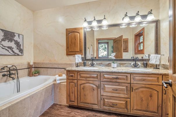 Bathroom, Dual Sink Vanities, Interior, Wood Texture Flooring