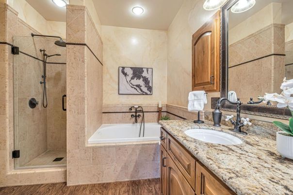 Bathroom, Dual Sink Vanities, Glass Shower, Interior, Recessed Lighting