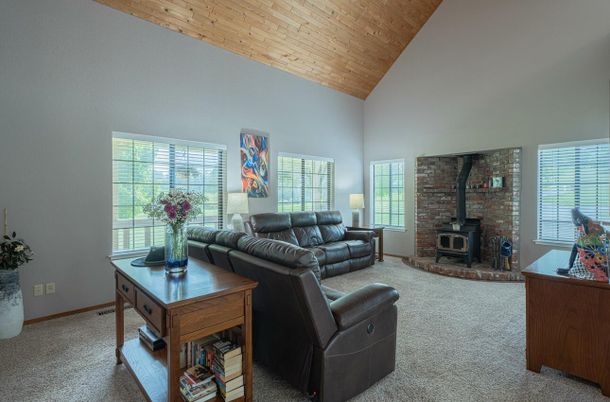 Fireplace, Interior, Living room, Stone Walls, Wooden Ceilings