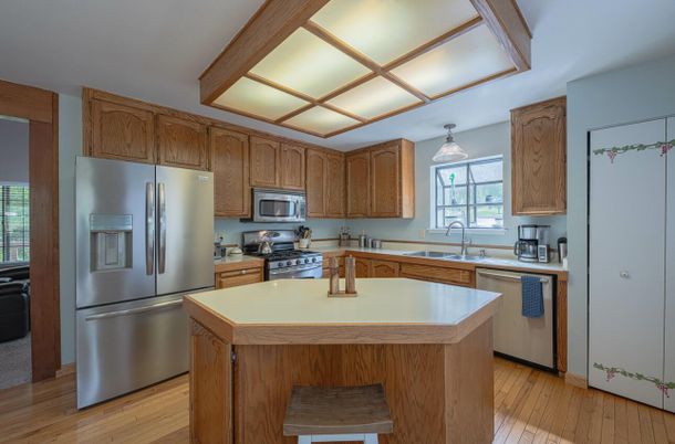 Interior, Kitchen, Stainless Steel Appliances, Wood Texture Flooring