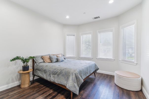 Bedroom, Interior, Recessed Lighting, Wood Texture Flooring