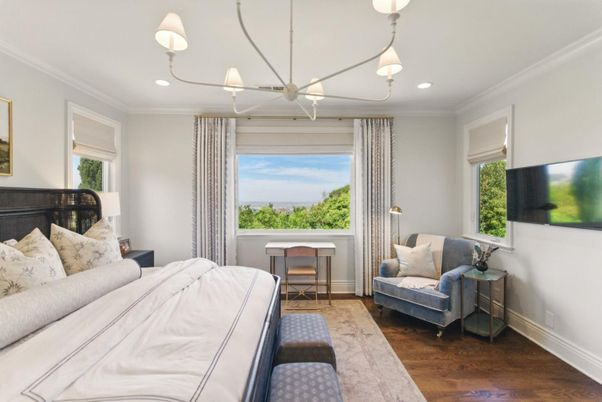 Bedroom, Interior, Pendant Lights, Recessed Lighting, Wood Texture Flooring