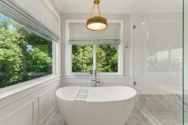 Bathroom, Free Standing Baths, Glass Shower, Interior, Marble