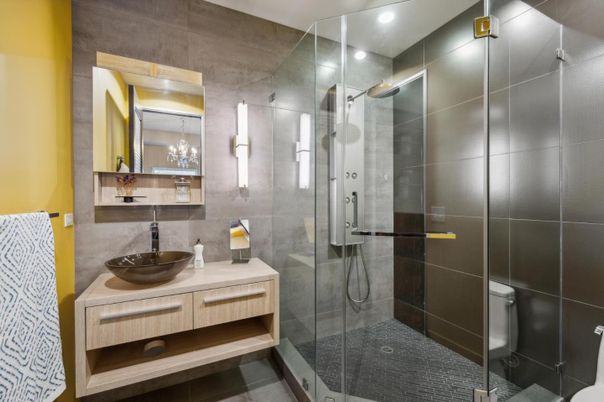 Bathroom, Dual Sink Vanities, Glass Shower, Interior, Recessed Lighting