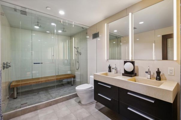 Bathroom, Glass Shower, Interior, Recessed Lighting