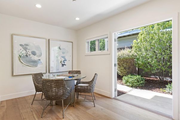 Dining room, Interior, Recessed Lighting, Wood Texture Flooring